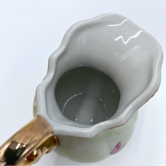 Vintage Lefton China Green Heritage Cabbage Rose 4577 Mini Pitcher And Basin - Picture 4 of 14